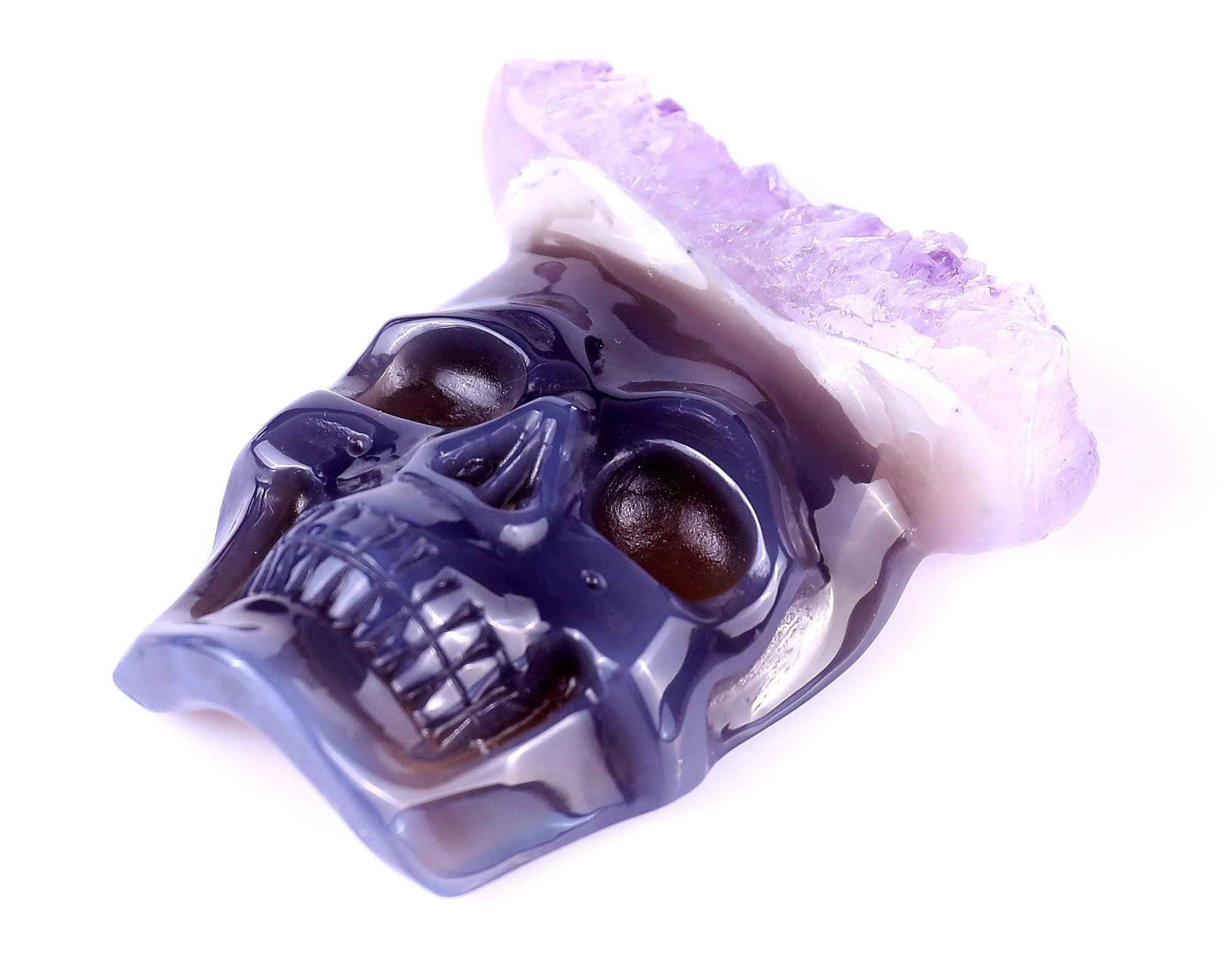 Nicedony 2.6" Amethyst Druse Agate Hand Carved Crystal Skull Pendant - View 8