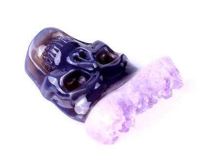 Nicedony 2.6" Amethyst Druse Agate Hand Carved Crystal Skull Pendant - View 6