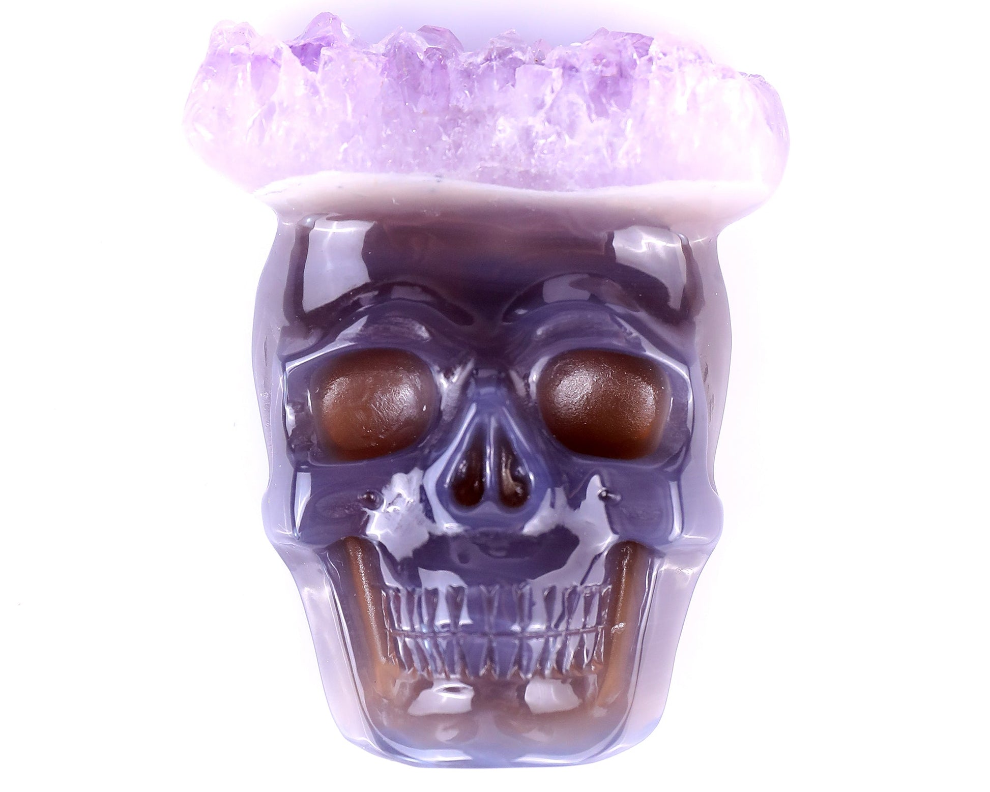 Nicedony 2.6" Amethyst Druse Agate Hand Carved Crystal Skull Pendant - View 10