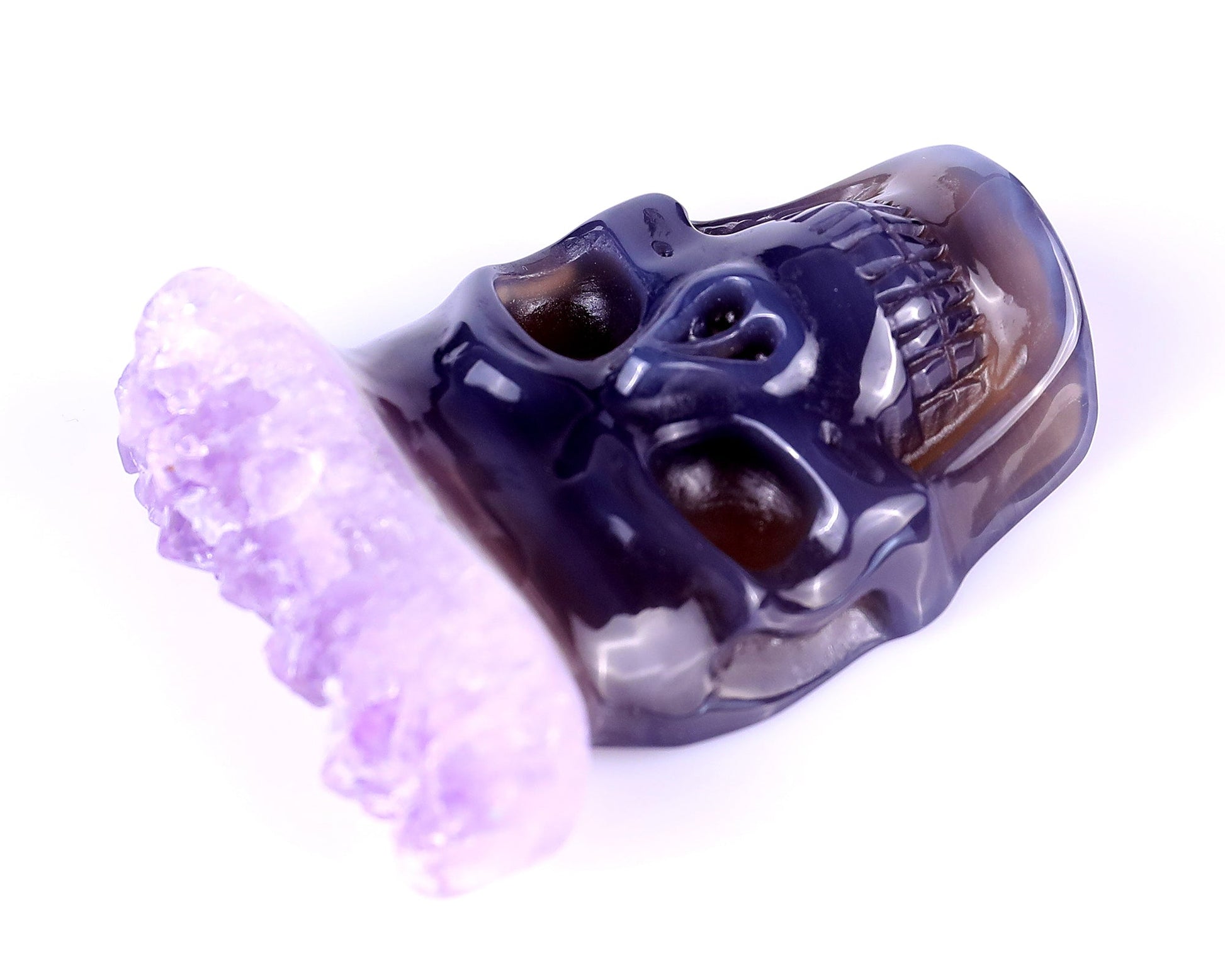 Nicedony 2.6" Amethyst Druse Agate Hand Carved Crystal Skull Pendant - View 7
