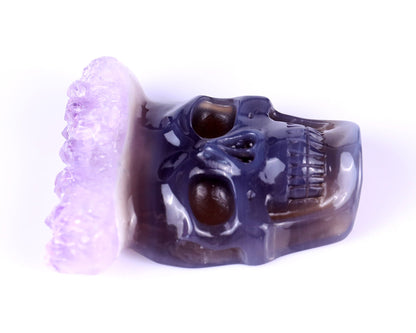 Nicedony 2.6" Amethyst Druse Agate Hand Carved Crystal Skull Pendant - View 4