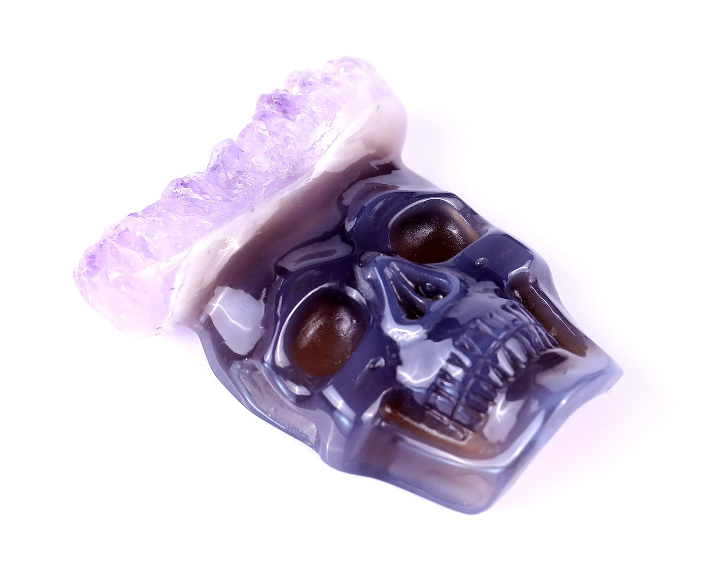Nicedony 2.6" Amethyst Druse Agate Hand Carved Crystal Skull Pendant - View 3