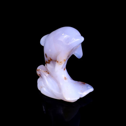 Nicedony 2.6" Blue Chalcedony Hand Carved Crystal Dolphin Sculpture