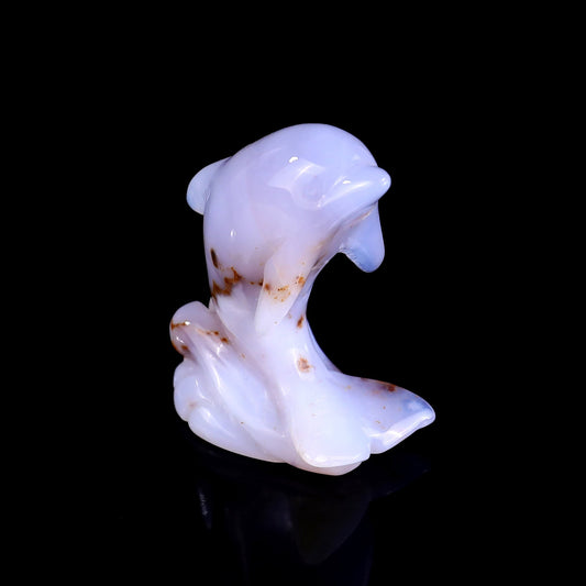 Nicedony 2.6" Blue Chalcedony Hand Carved Crystal Dolphin Sculpture