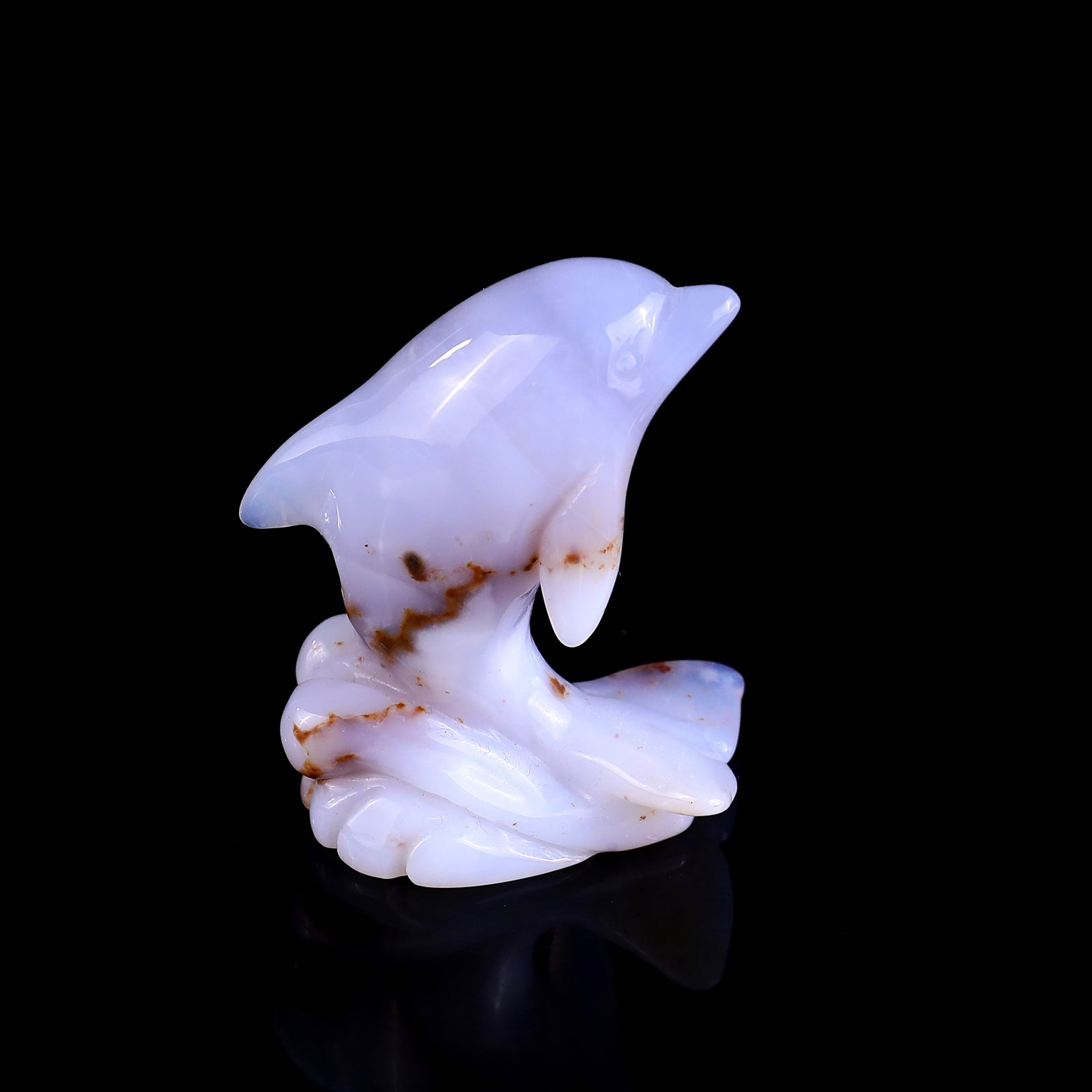 Nicedony 2.6" Blue Chalcedony Hand Carved Crystal Dolphin Sculpture - View 3
