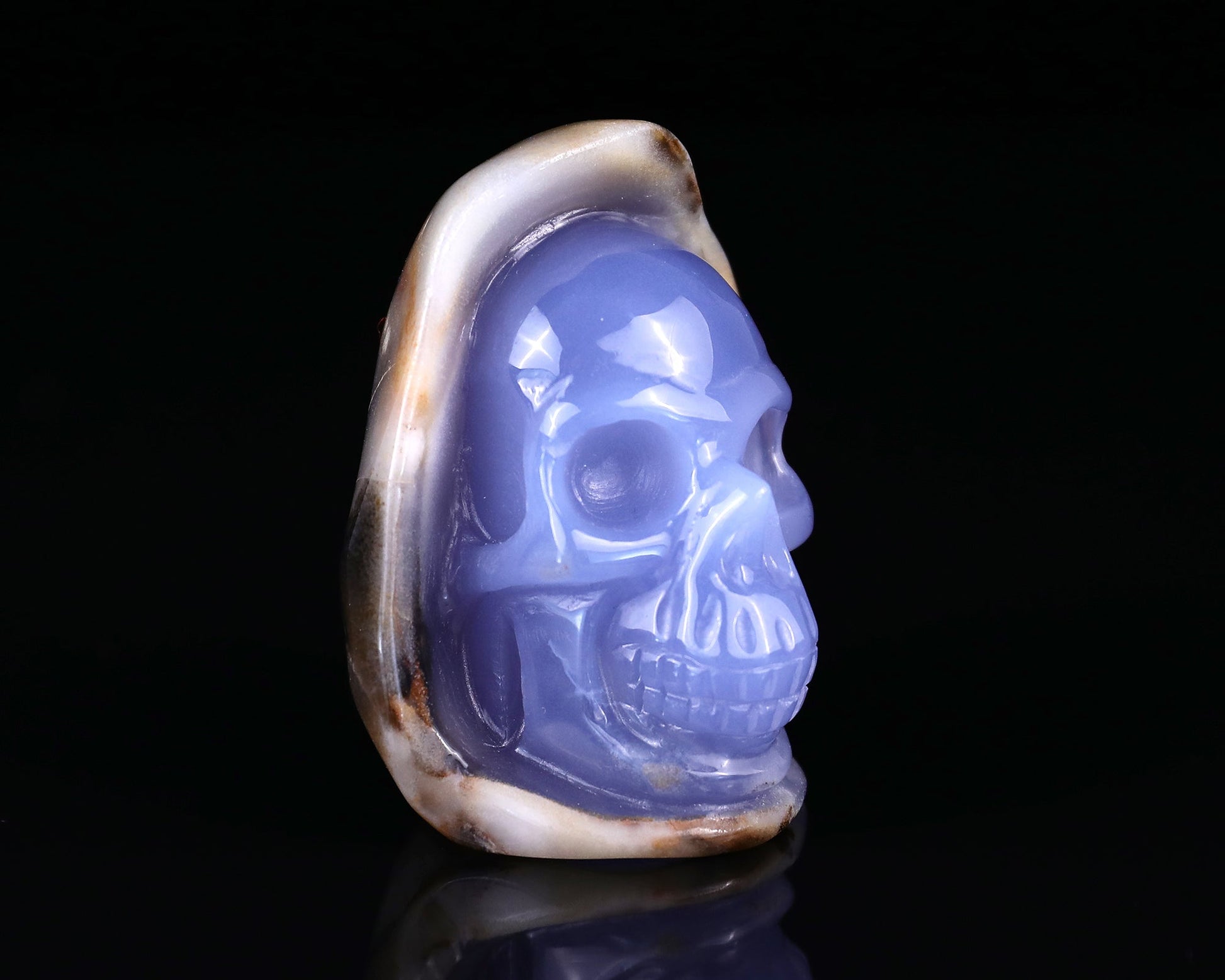 Nicedony 2.6" Blue Chalcedony Hand Carved Skull Sculpture - #5100033