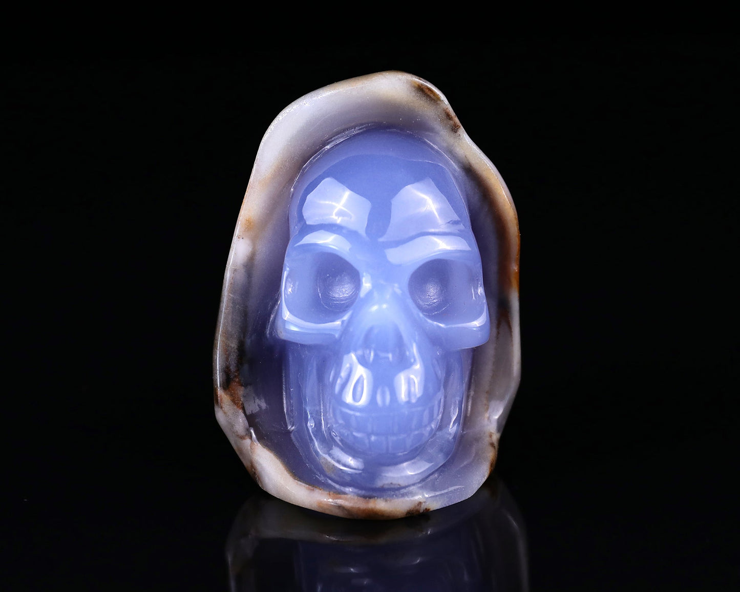 Nicedony 2.6" Blue Chalcedony Hand Carved Skull Sculpture - #5100023