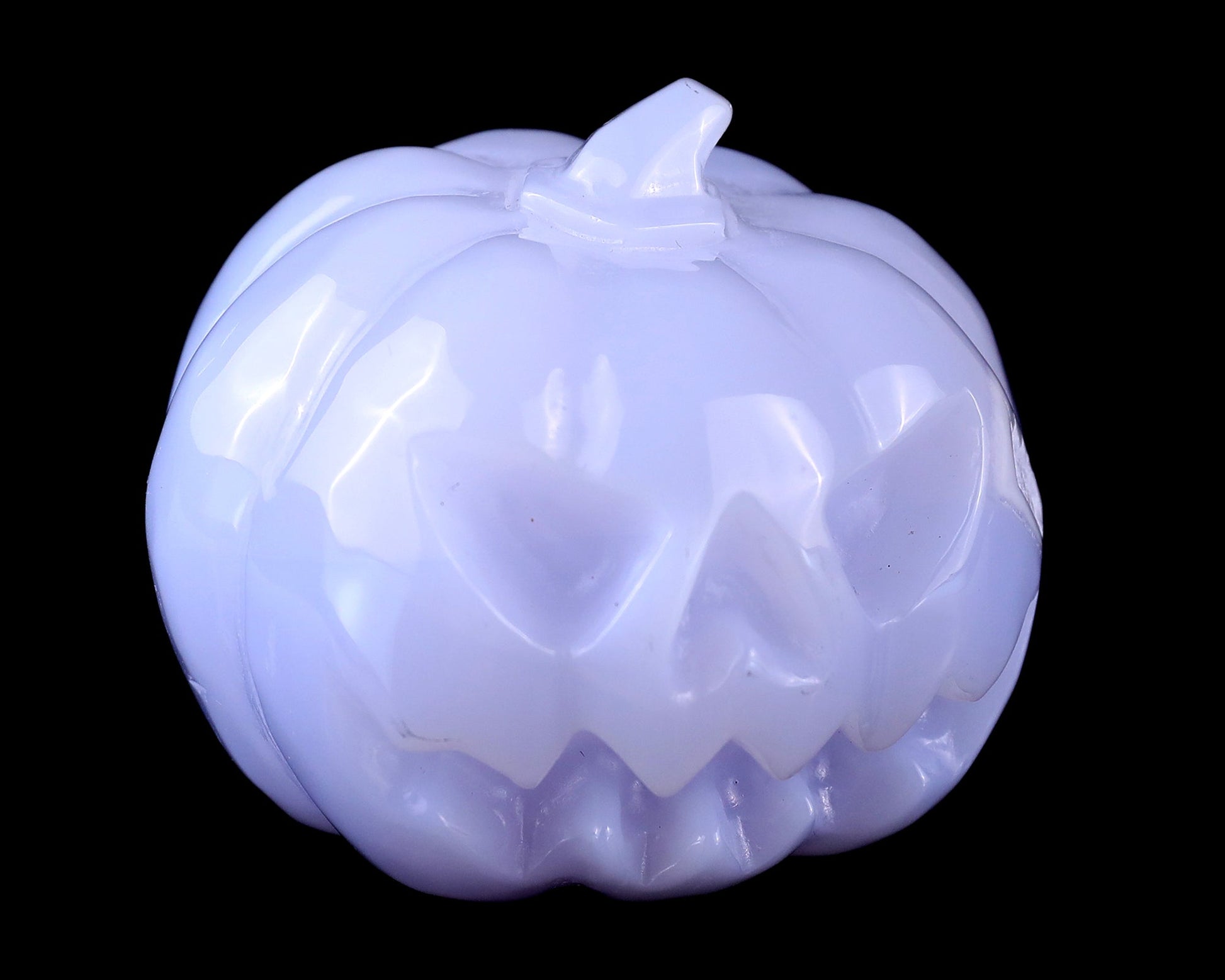 Nicedony 2.6” Blue Chalcedony Hand Carved Crystal Pumpkin Sculpture
