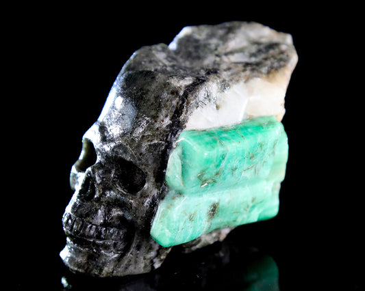Nicedony 2.6" Natural Emerald Hand Carved Crystal Skull Sculpture