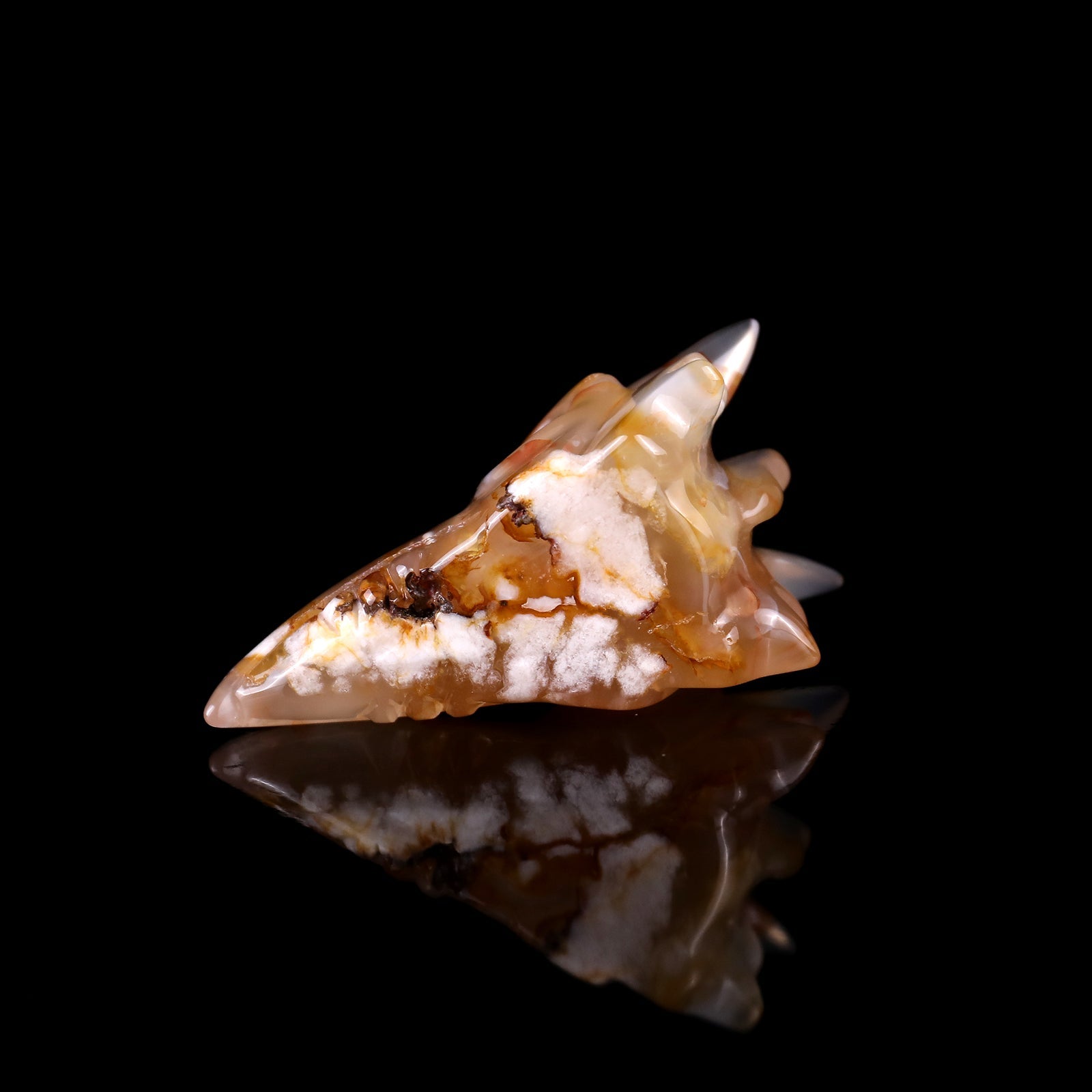 Nicedony 2.6" Sakura Agate Hand Carved Phoenix Skull Sculpture - View 6