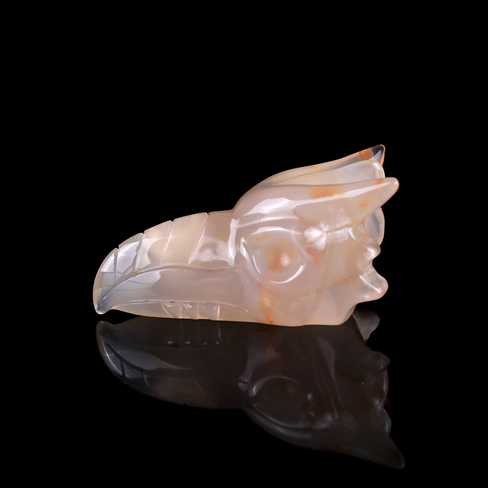 Nicedony 2.6" Sakura Agate Hand Carved Phoenix Skull Sculpture - View 11