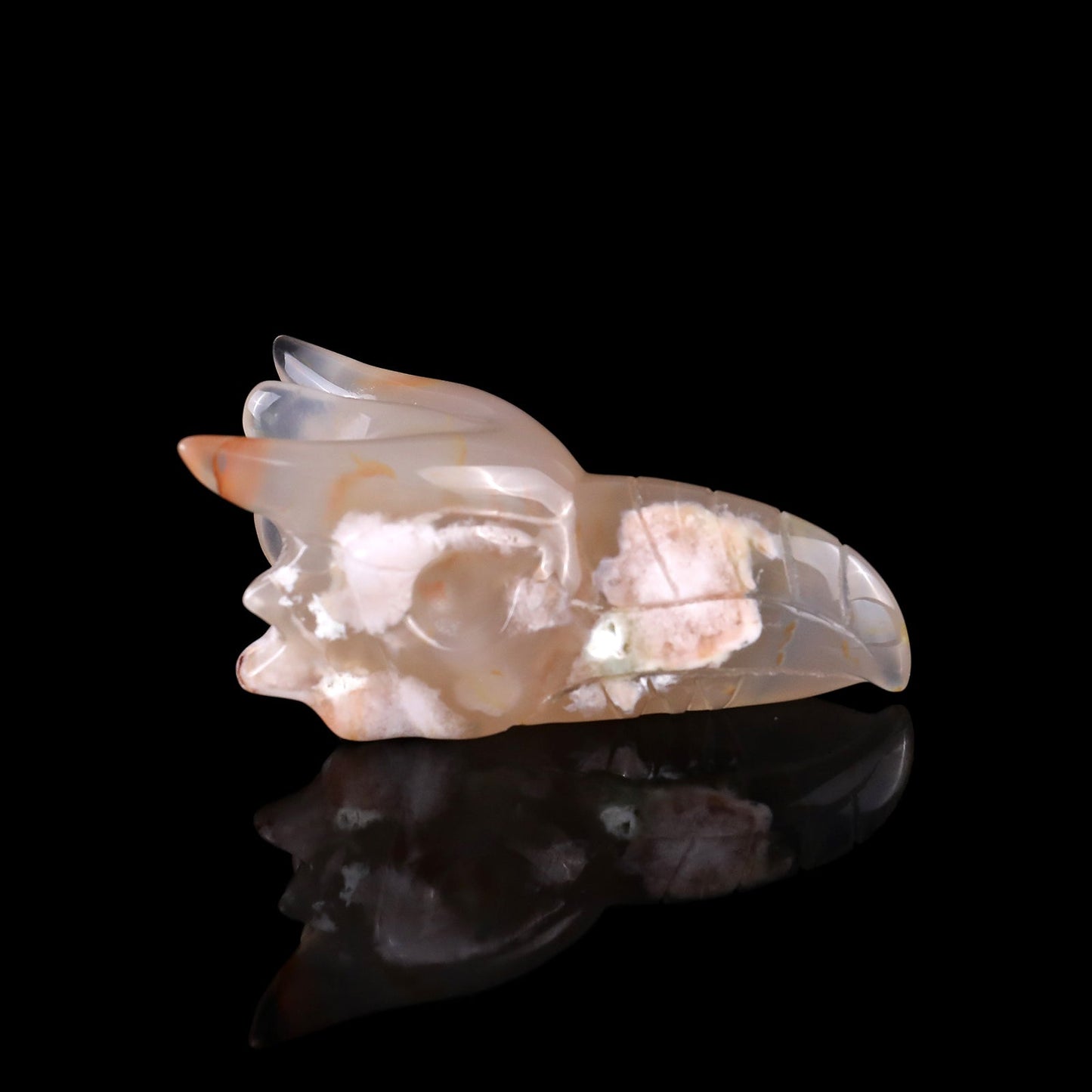Nicedony 2.6" Sakura Agate Hand Carved Phoenix Skull Sculpture - View 10