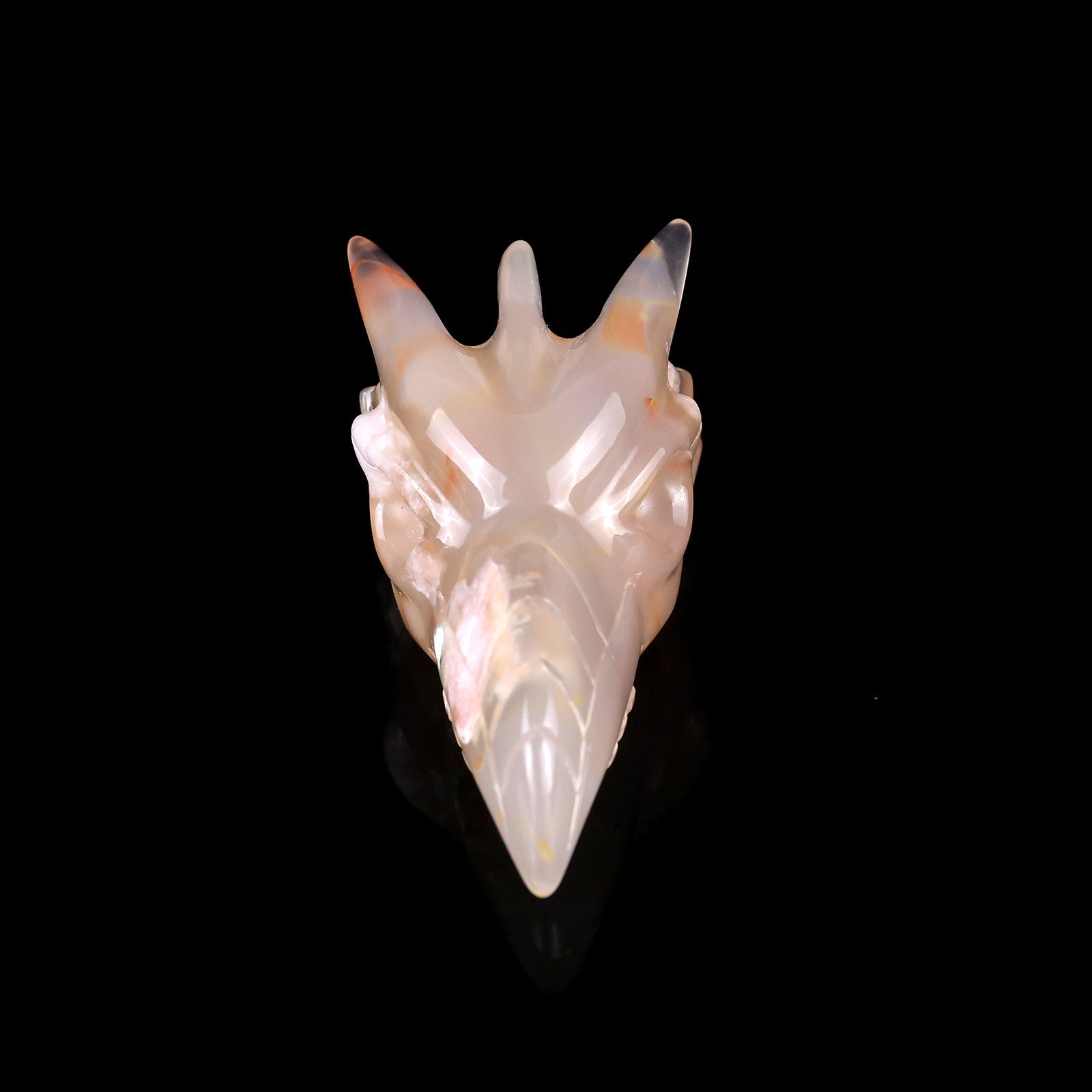 Nicedony 2.6" Sakura Agate Hand Carved Phoenix Skull Sculpture - View 9