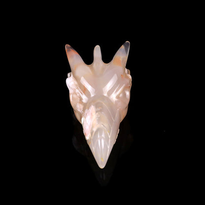 Nicedony 2.6" Sakura Agate Hand Carved Phoenix Skull Sculpture - View 9