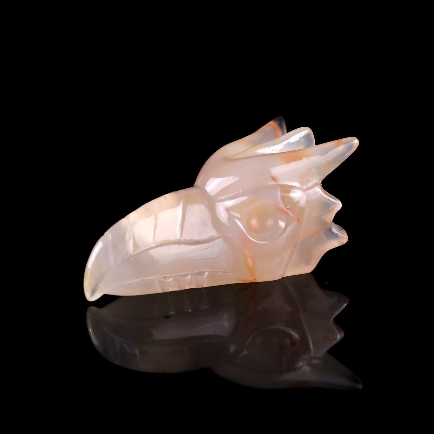 Nicedony 2.6" Sakura Agate Hand Carved Phoenix Skull Sculpture - View 14