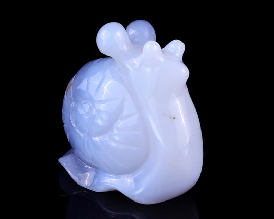 Nicedony 2.7" Blue Chalcedony Hand Carved Crystal Snail Sculpture