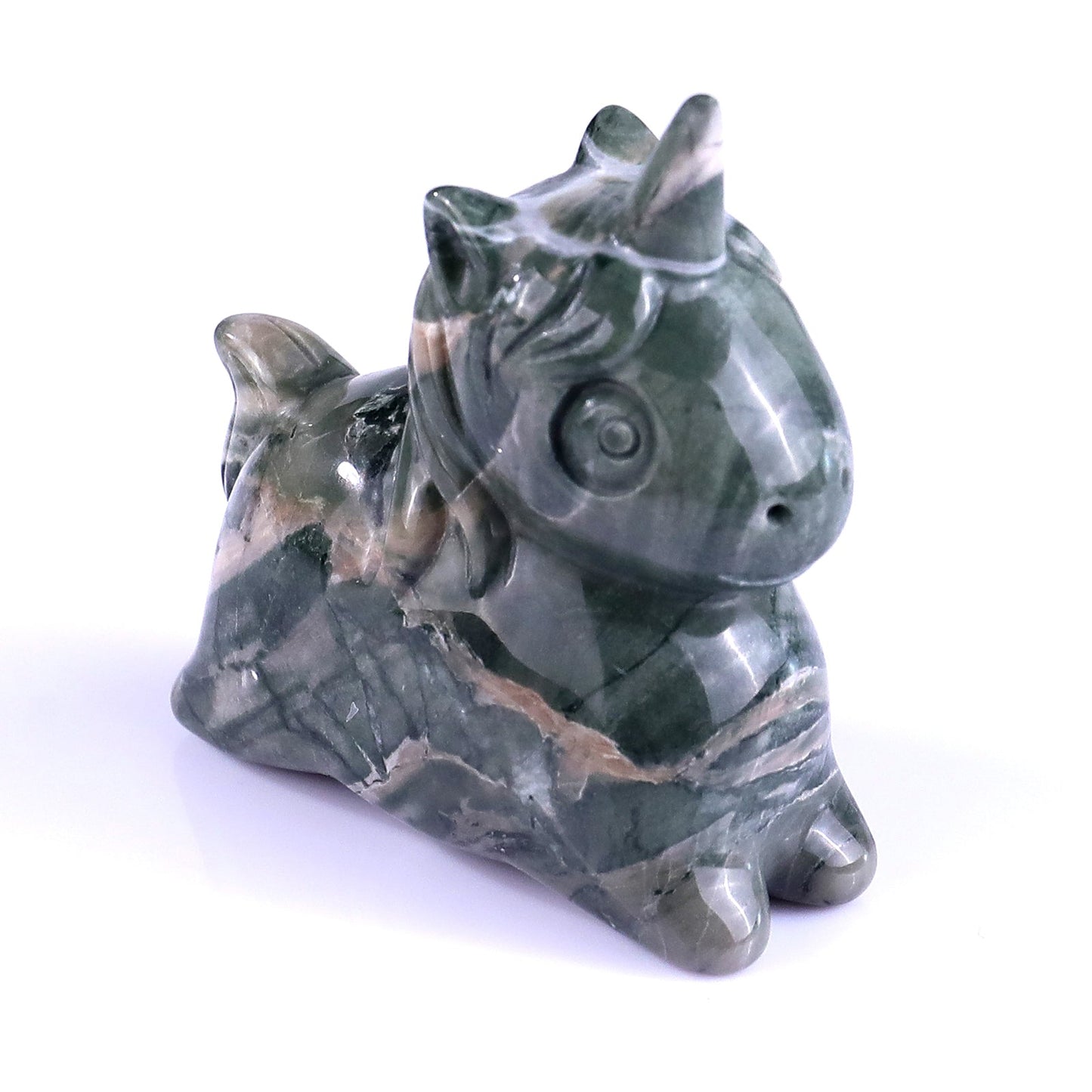 Nicedony 2.7" Jiulong Jade Hand Carved Crystal Unicorn Sculpture
