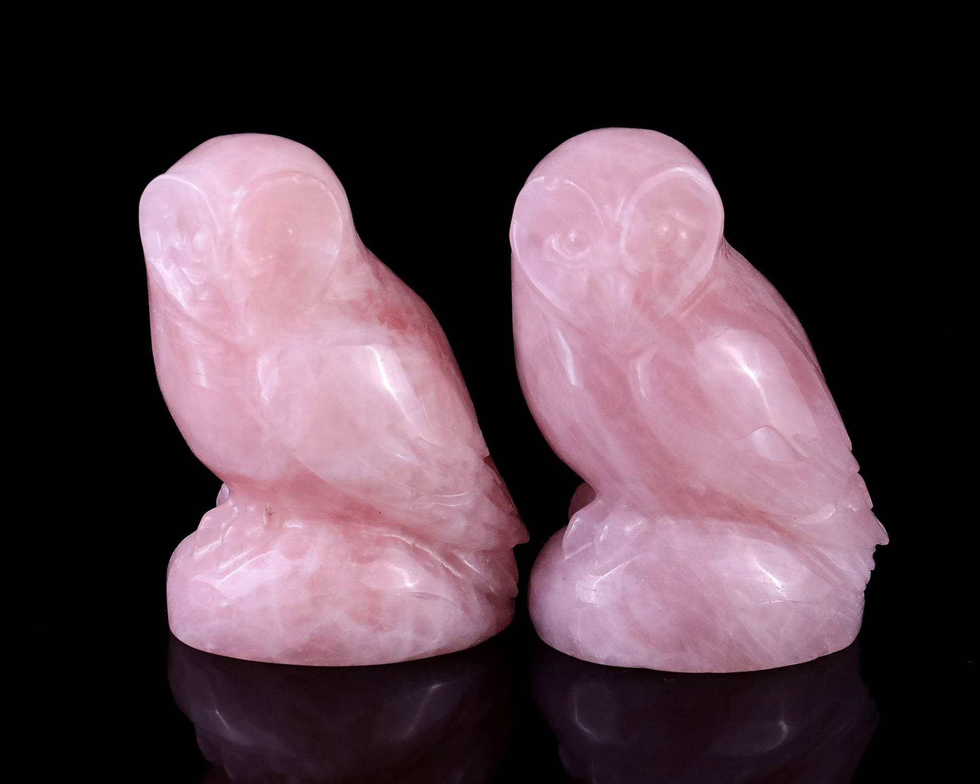 Nicedony 2.7" Rose Quartz Hand Carved Crystal Owl Sculpture