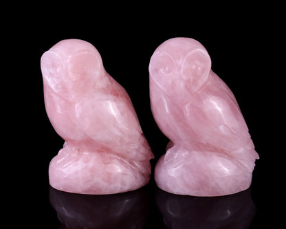 Nicedony 2.7" Rose Quartz Hand Carved Crystal Owl Sculpture