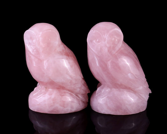 Nicedony 2.7" Rose Quartz Hand Carved Crystal Owl Sculpture
