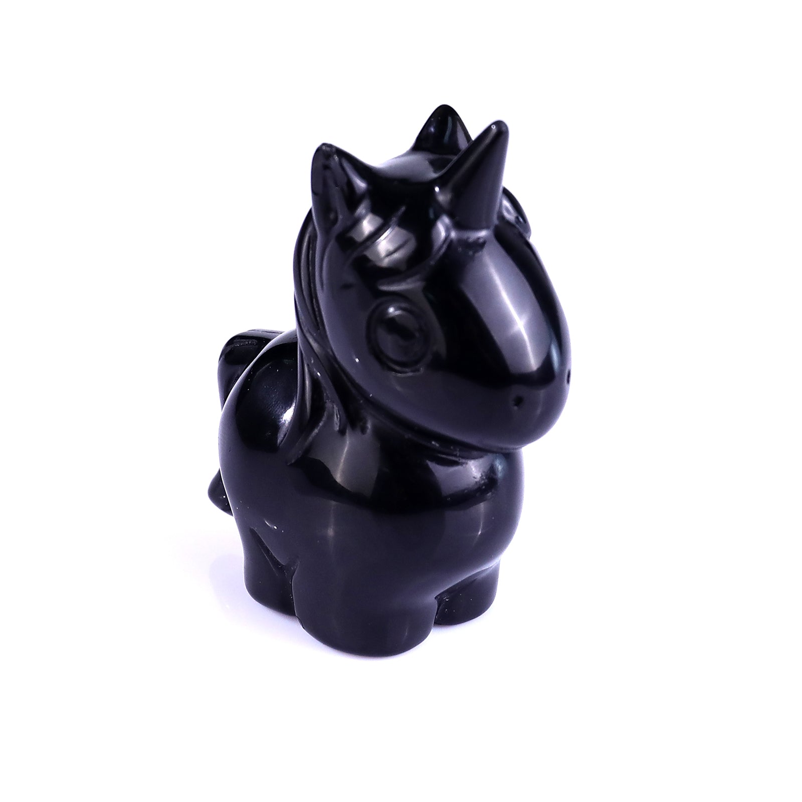 Nicedony 2.8" Black Obsidian Hand Carved Crystal Unicorn Sculpture