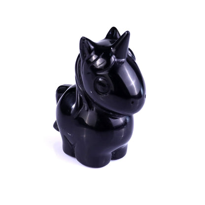 Nicedony 2.8" Black Obsidian Hand Carved Crystal Unicorn Sculpture