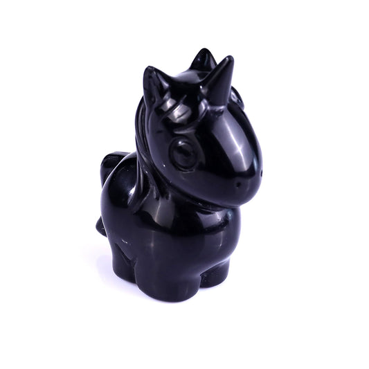 Nicedony 2.8" Black Obsidian Hand Carved Crystal Unicorn Sculpture