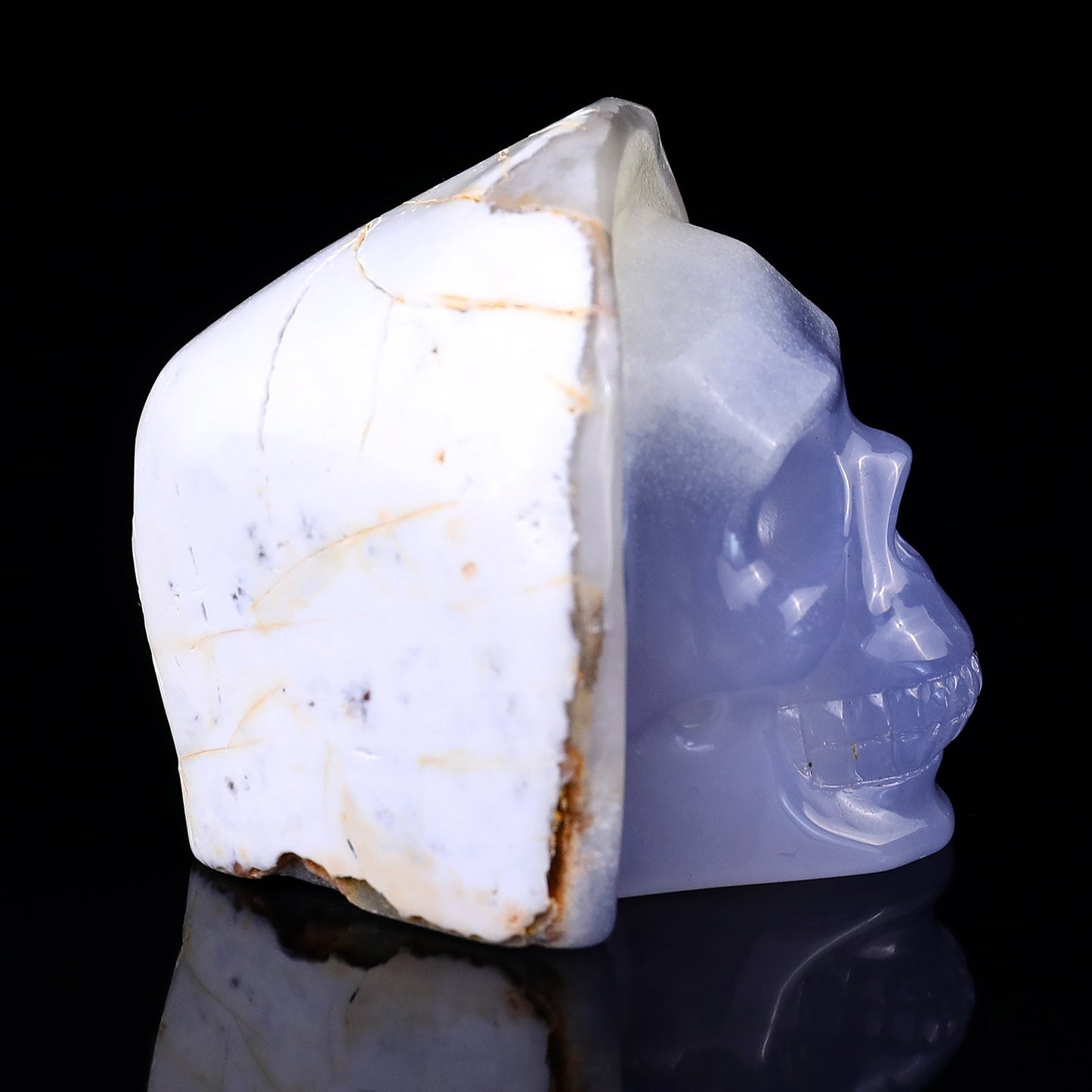 Nicedony 2.8" Blue Chalcedony Hand Carved Skull Sculpture - #5100094