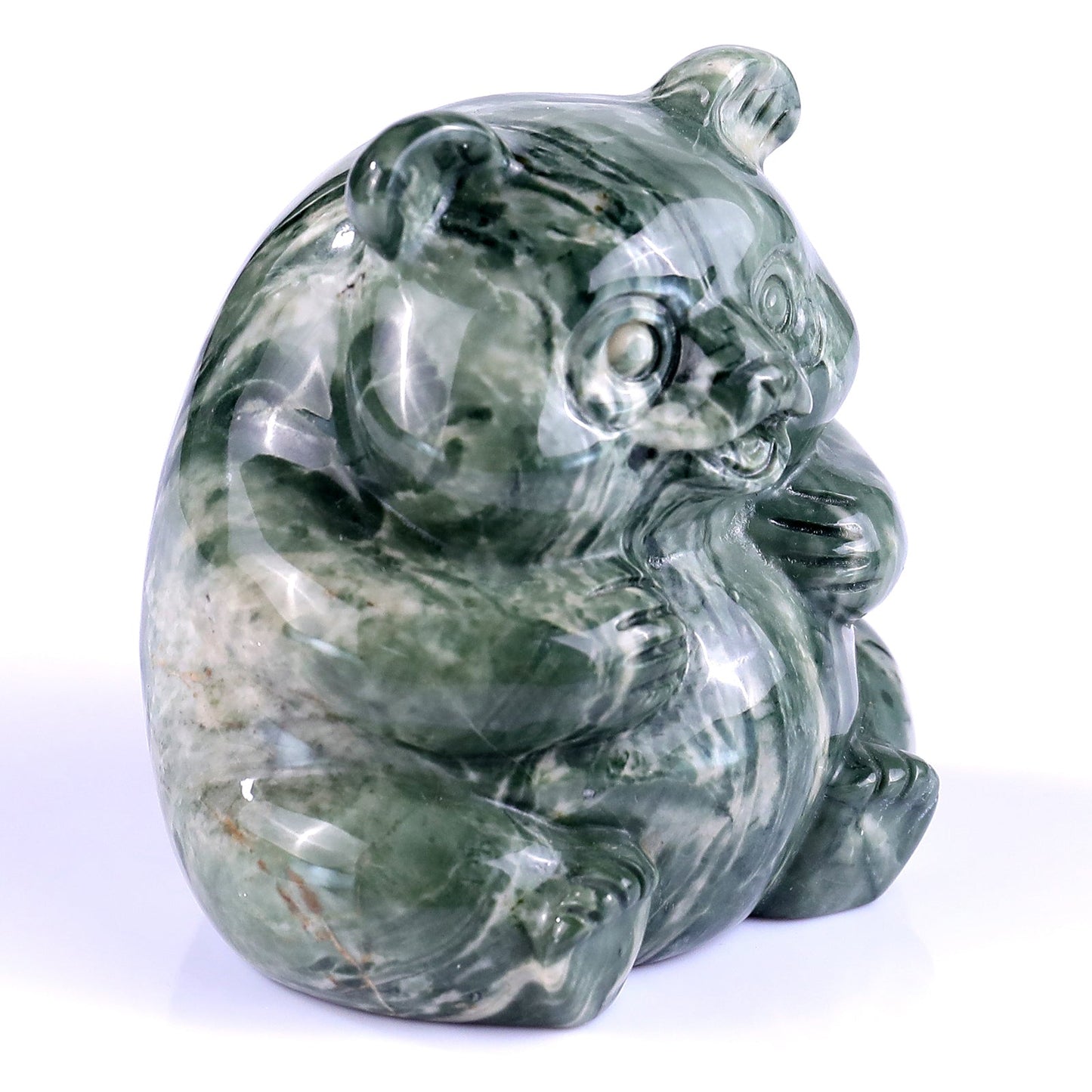 Nicedony 2.8" Jiulong Jade Hand Carved Crystal Panda Sculpture - #2100259