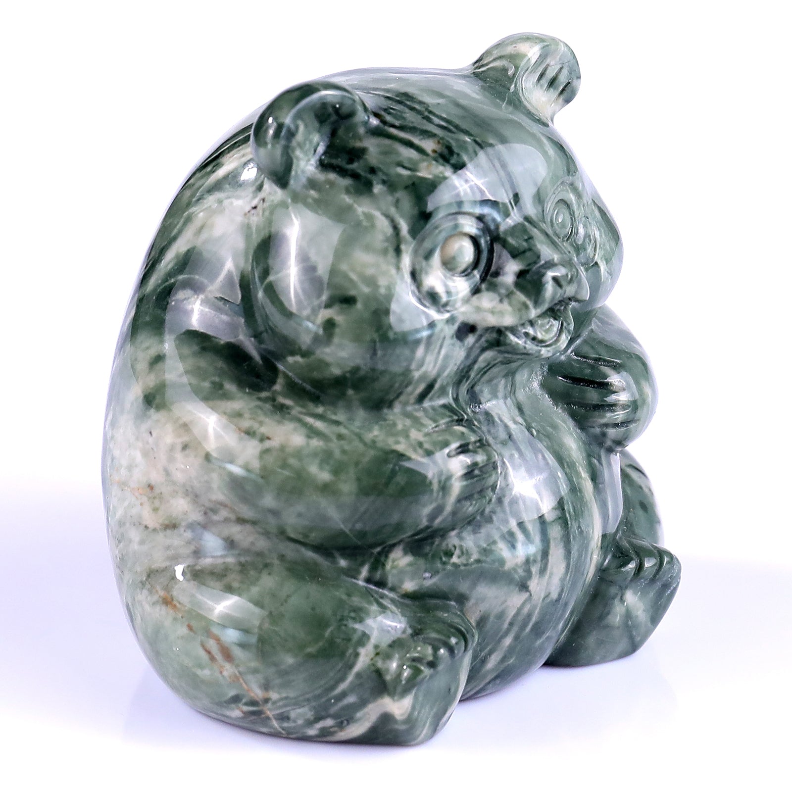 Nicedony 2.8" Jiulong Jade Hand Carved Crystal Panda Sculpture - #2100259