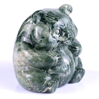 Nicedony 2.8" Jiulong Jade Hand Carved Crystal Panda Sculpture - #2100259