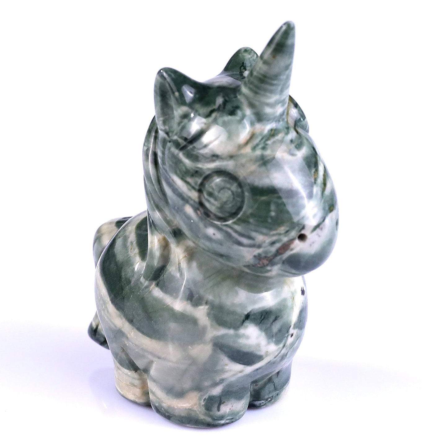 Nicedony 2.8" Jiulong Jade Hand Carved Crystal Unicorn Sculpture