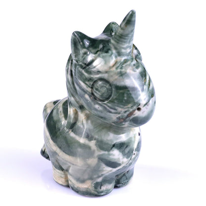 Nicedony 2.8" Jiulong Jade Hand Carved Crystal Unicorn Sculpture