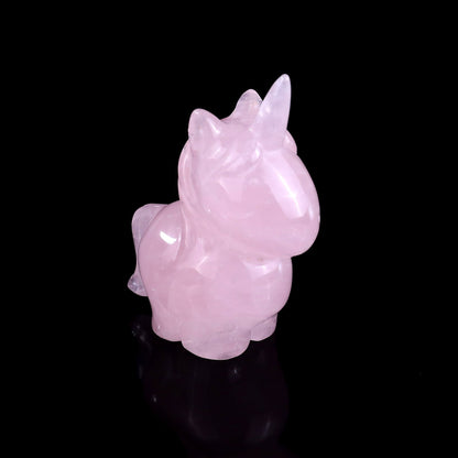 Nicedony 2.8" Rose Quartz Hand Carved Crystal Unicorn Sculpture