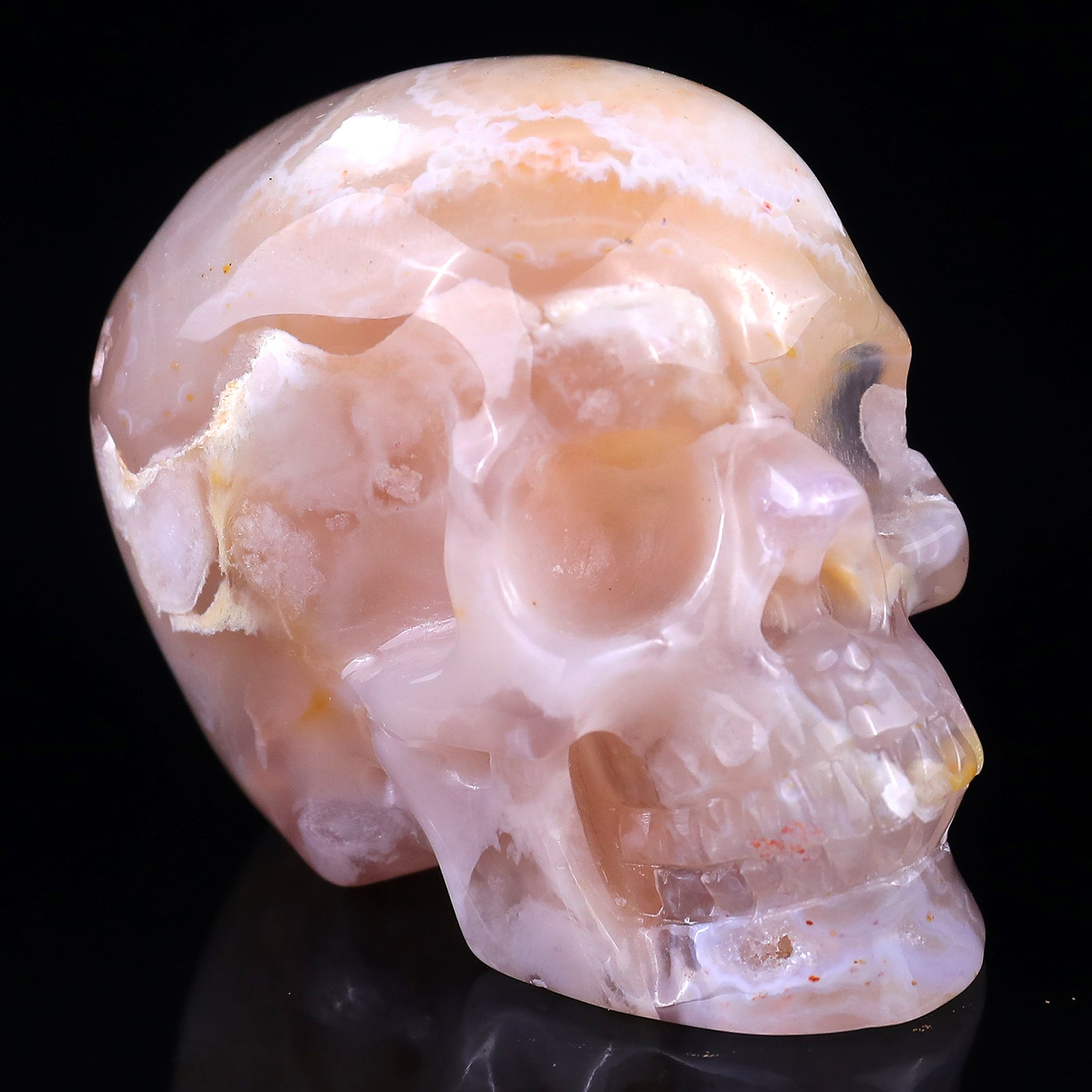 Nicedony 2.8" Sakura Agate Hand Carved Realistic Skull Sculpture