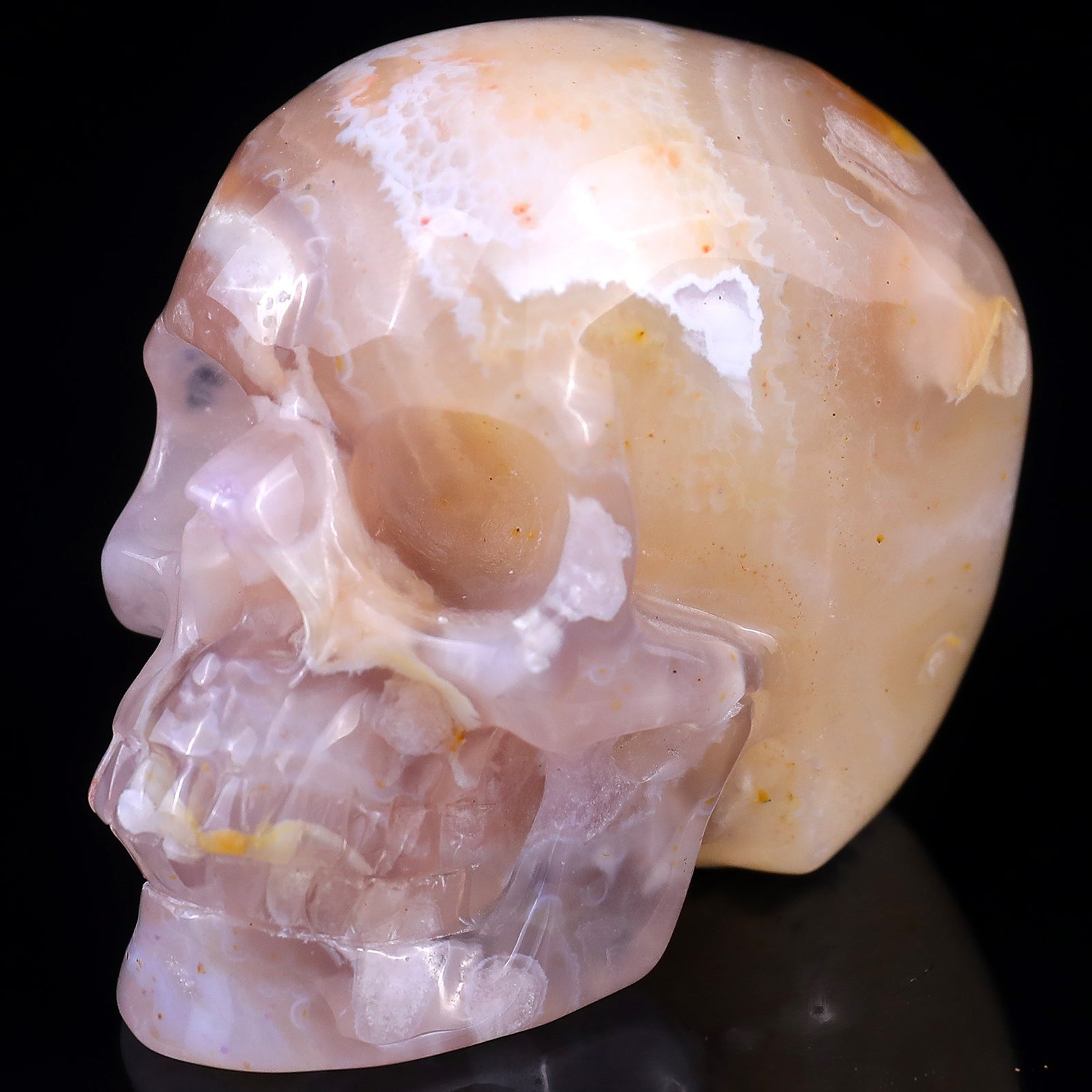 Nicedony 2.8" Sakura Agate Hand Carved Realistic Skull Sculpture - View 2
