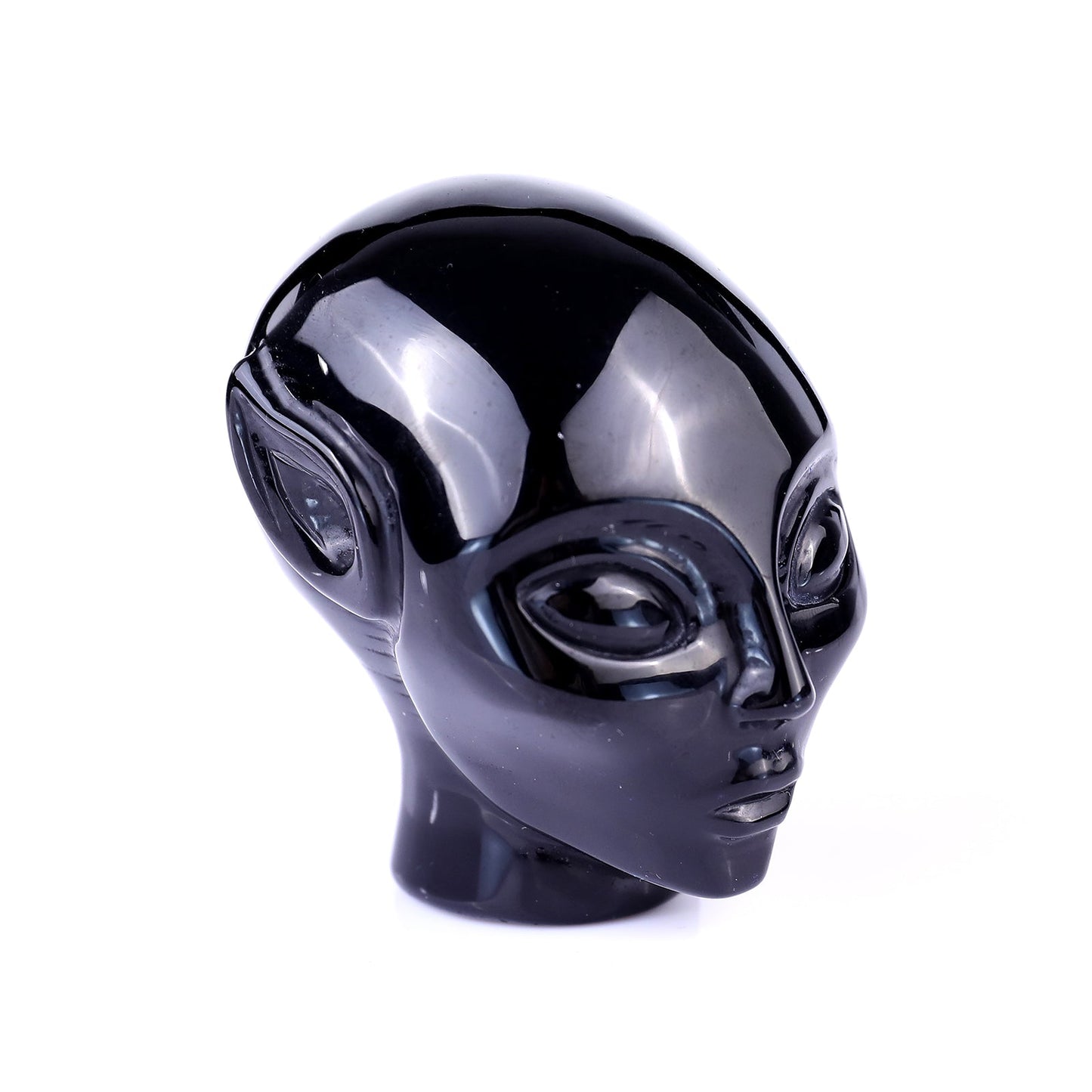 Nicedony 2.9" Black Obsidian Hand Carved Crystal Elf Alien Sculpture - #2100149