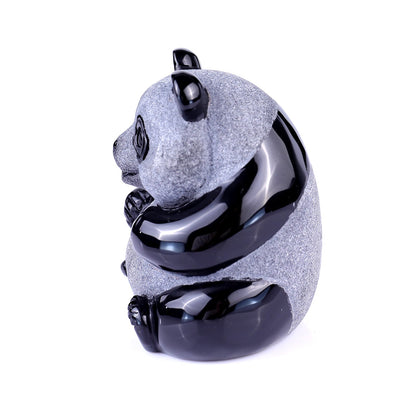 Nicedony 2.9" Black Obsidian Hand Carved Crystal Panda Sculpture - #4100217