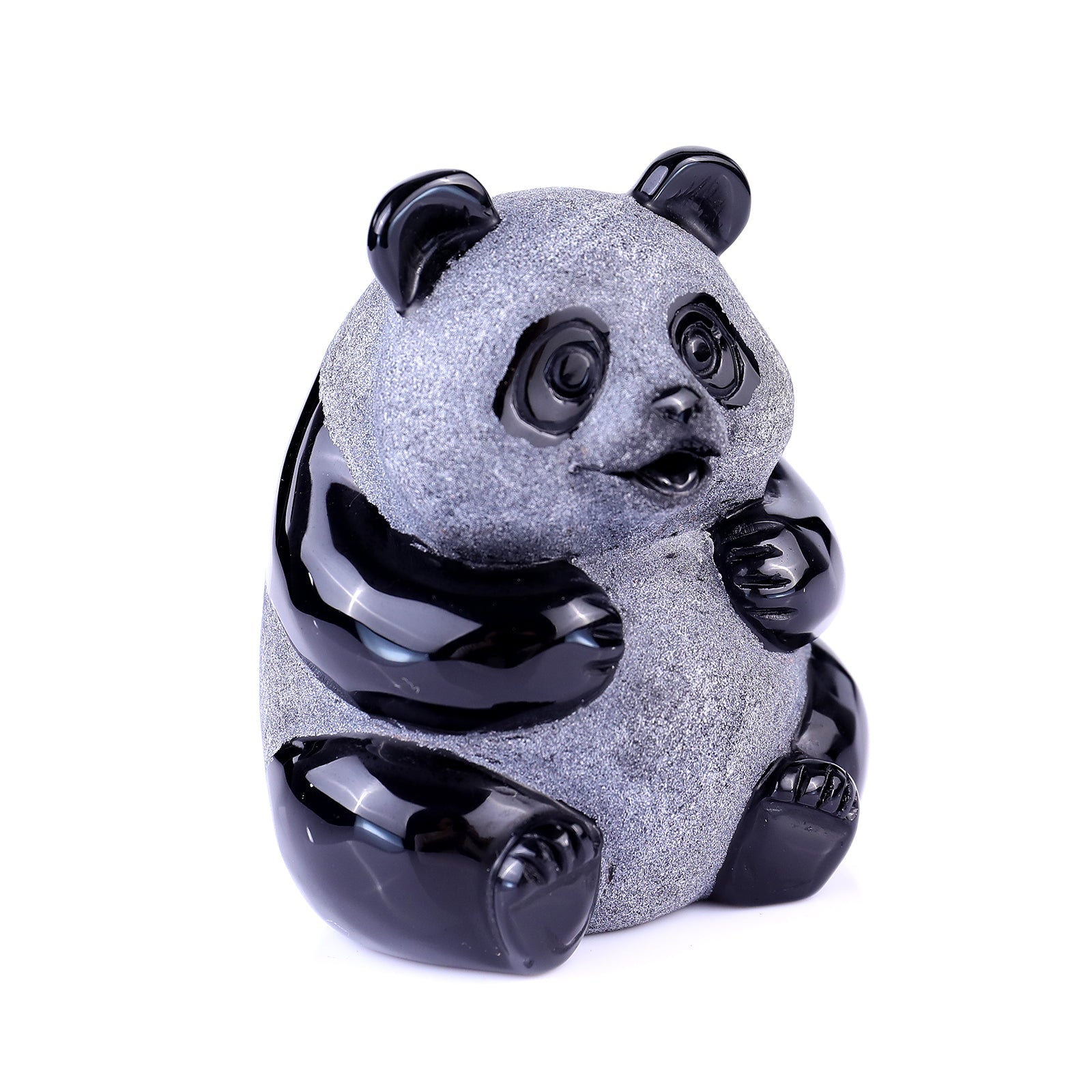 Nicedony 2.9" Black Obsidian Hand Carved Crystal Panda Sculpture - #2100148