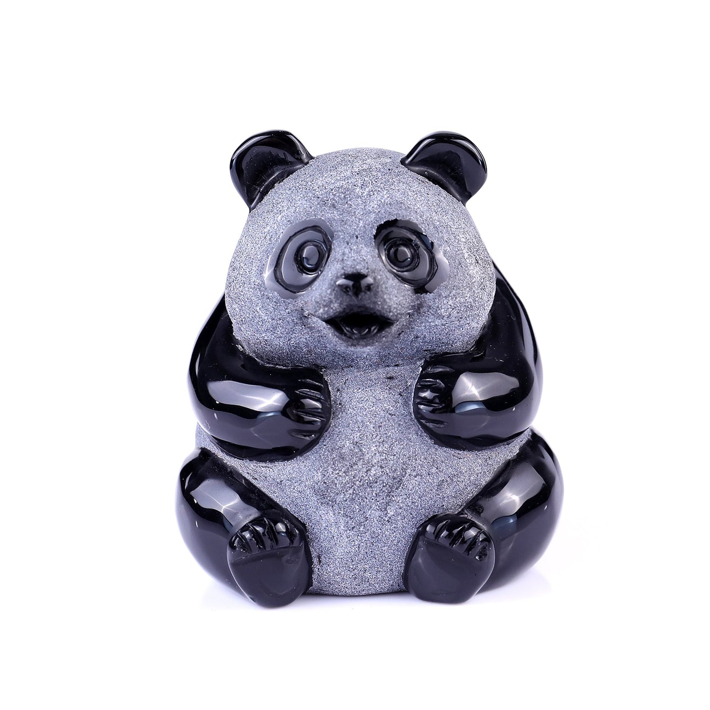 Nicedony 2.9" Black Obsidian Hand Carved Crystal Panda Sculpture - #1100272