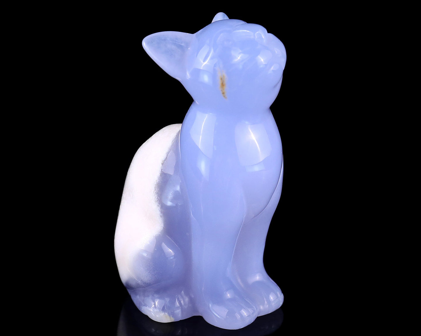 Nicedony 2.9" Blue Chalcedony Hand Carved Crystal Cat Sculpture - #4100125