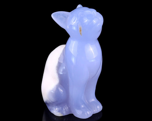 Nicedony 2.9" Blue Chalcedony Hand Carved Crystal Cat Sculpture - #4100125