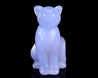 Nicedony 2.9" Blue Chalcedony Hand Carved Crystal Cat Sculpture - #4100114