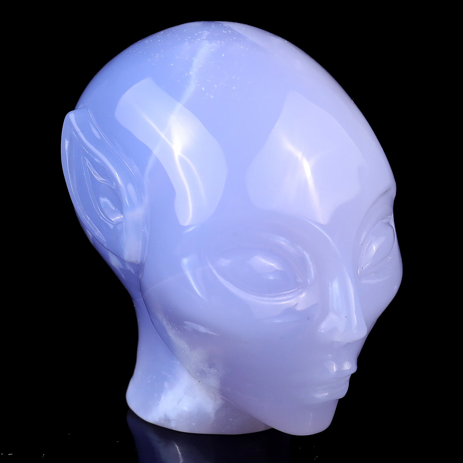 Nicedony 2.9" Blue Chalcedony Hand Carved Crystal Elf Alien Sculpture - #2100221