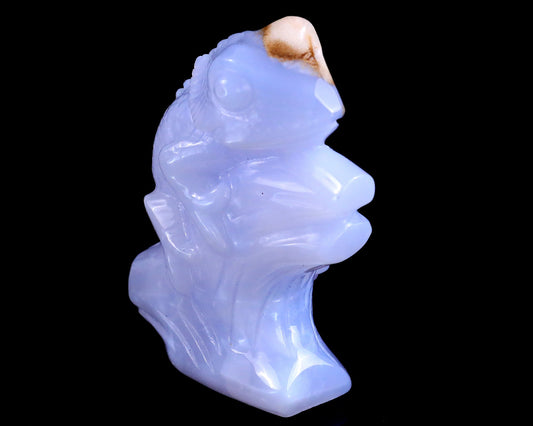 Nicedony 2.9" Blue Chalcedony Hand Carved Crystal Lizard Sculpture