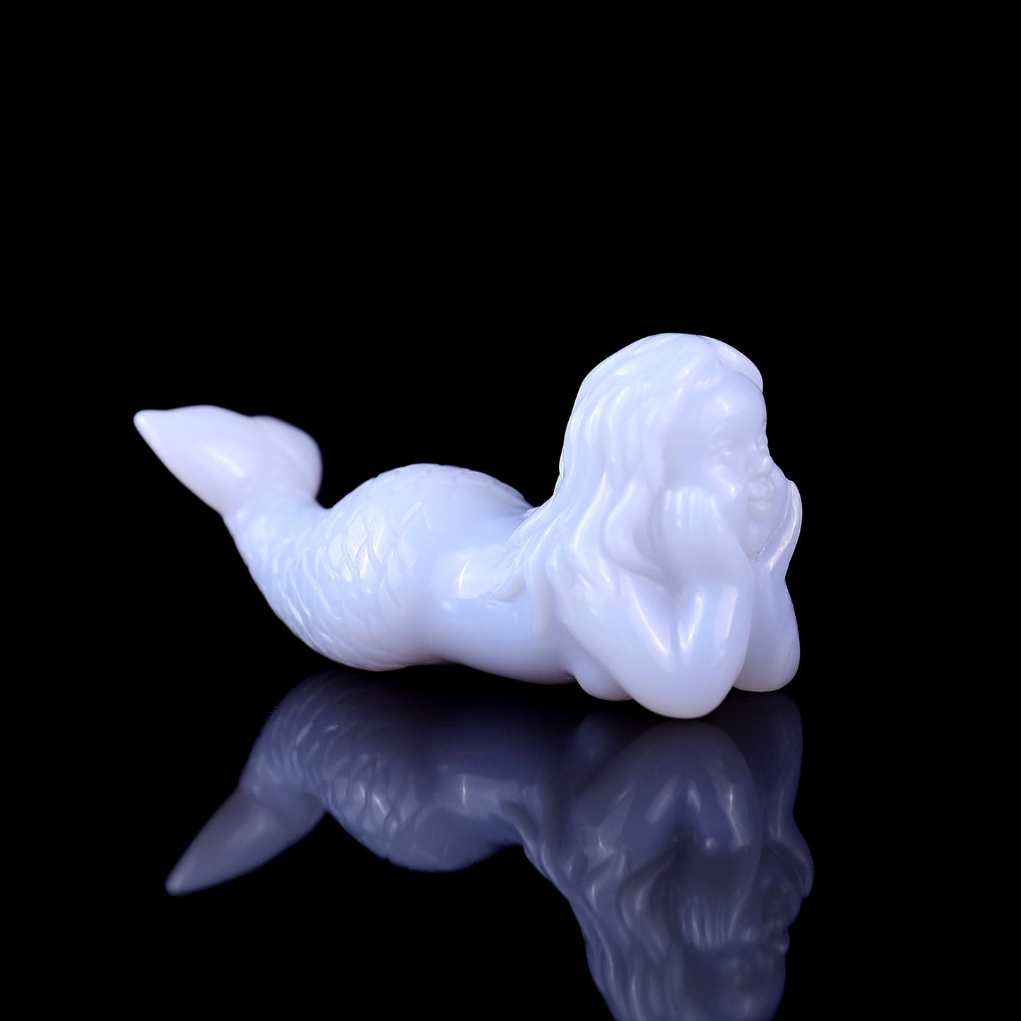 Nicedony 2.9" Blue Chalcedony Hand Carved Crystal Mermaid Sculpture