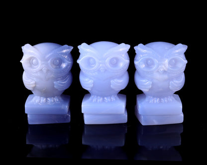Nicedony 2.9" Blue Chalcedony Hand Carved Crystal Owl Sculpture - View 8