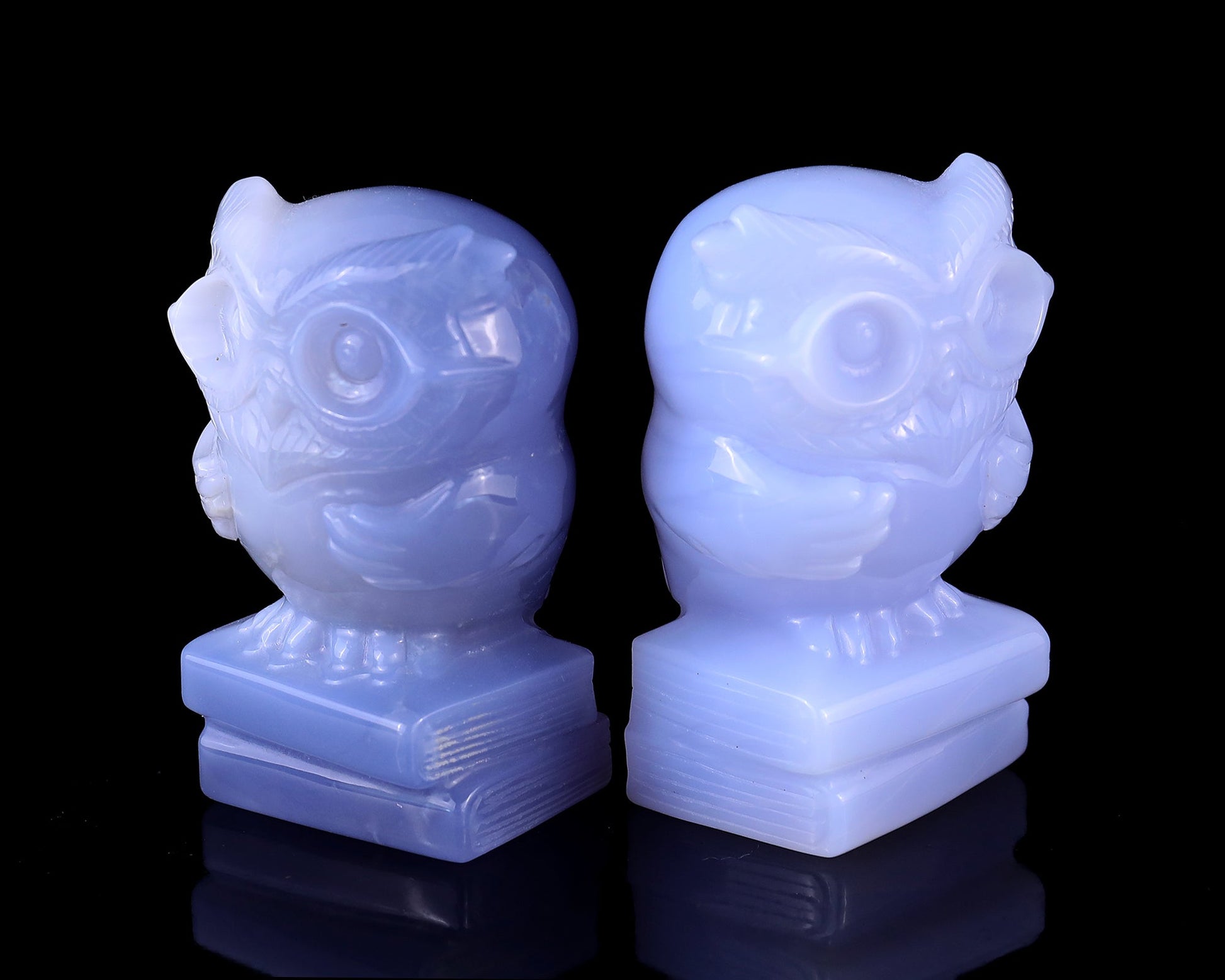 Nicedony 2.9" Blue Chalcedony Hand Carved Crystal Owl Sculpture - View 3