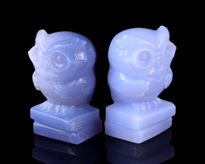 Nicedony 2.9" Blue Chalcedony Hand Carved Crystal Owl Sculpture - View 3