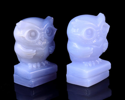Nicedony 2.9" Blue Chalcedony Hand Carved Crystal Owl Sculpture - View 7